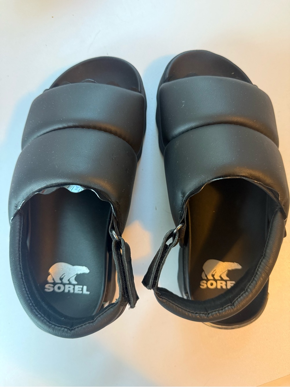Sorel Black Padded Slide Sandals with Back Adjustable Velcro Strap Women’s 6